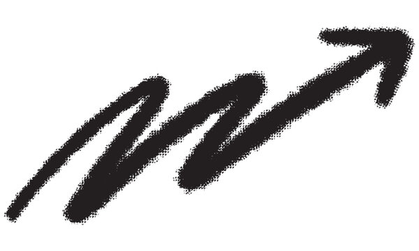 Hand drawn black zigzag upward arrow with rough crayon texture