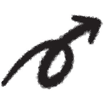 Scribbled black looping upward arrow with rough crayon texture