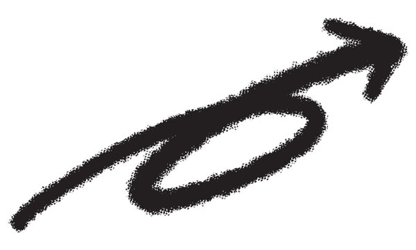 Hand drawn black looping upward arrow with rough crayon texture
