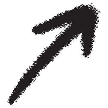 Hand drawn black diagonal upward arrow with rough crayon texture