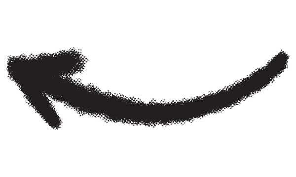 Hand drawn black curved left pointing arrow with rough texture