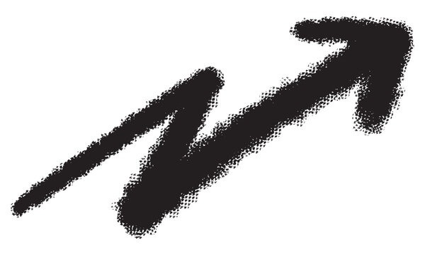 Black hand drawn zigzag upward arrow with rough crayon texture