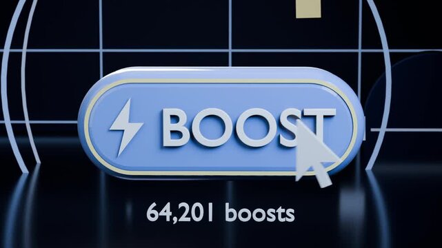 Clicking large white cursor pressing 3D BOOST button on virtual stage to increment counter