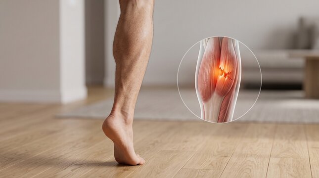 Shin and lower leg pain concept with glowing red bone anatomy overlay on a leg against a clean bright background
