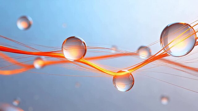 Abstract composition of glass spheres and orange lines