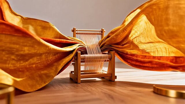 Weaving loom with flowing fabric