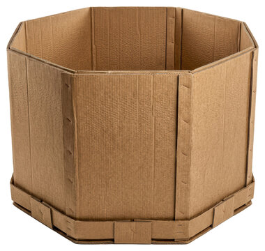 Open octagonal cardboard bulk container cut out on transparent background