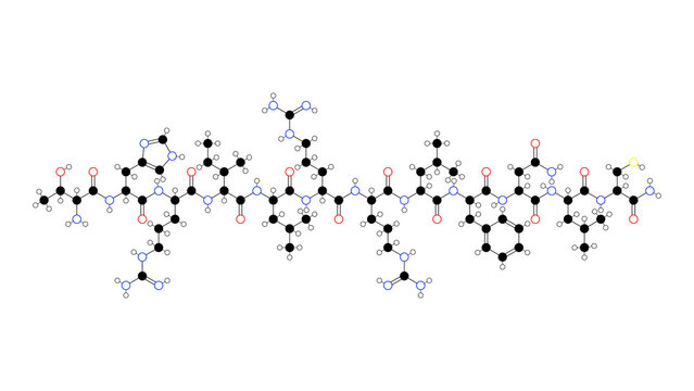 brp molecule, structural chemical formula, ball-and-stick model, isolated image brinp2-related peptide