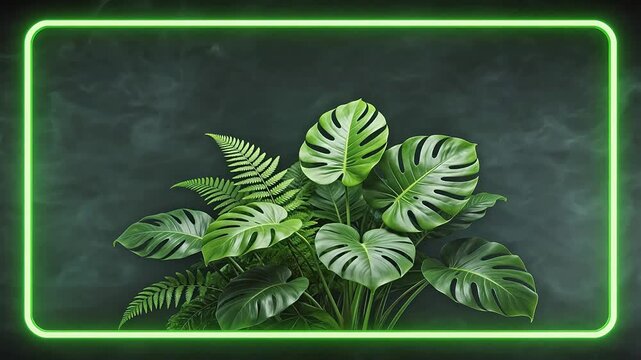 Tropical plants with neon frame