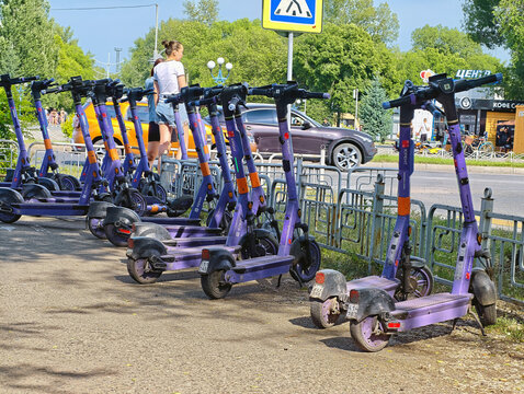 Parking for Yurent e-scooters. The current model used by the service: Abakan, Russia - June 14, 2026