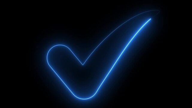 Minimalist black checkmark tick mark icon animation isolated on plain solid blue background for business project approval concept, successful task completion status indicator, 