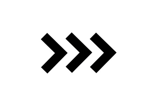 Triple chevron arrow icons pointing right, fast forward next navigation symbol arrowhead direction indicator set