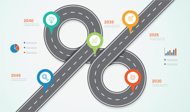 Business road map timeline Infographic design with 6 steps. Infographic template design for business growth and milestones presentation.