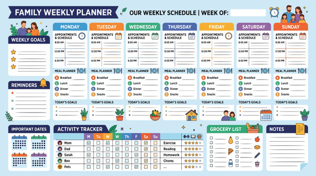 Family weekly planner chart template.