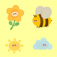 Fototapeta premium Sunflower, bee, sun, cloud