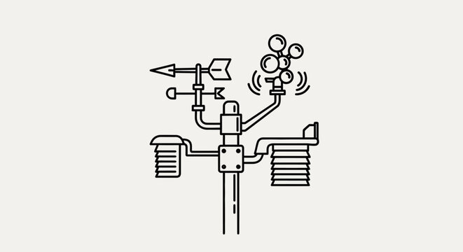 Weather Station Icon: Anemometer, Wind Vane, Thermometer, Rain Gauge