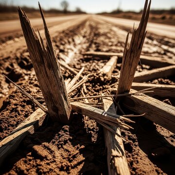 Shattered Wooden Wheel Spokes on a Dry Rural Path