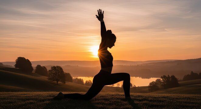Silhouette of a Person Practicing Yoga at Sunrise