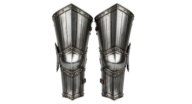 Vintage steel bracers knight arm guards isolated on white background.