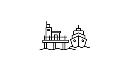 Fototapeta premium Offshore Platform and Ship Icon - Industrial Marine Transportation