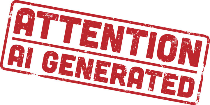 red grunge rubber stamp with the text ATTENTION AI GENERATED isolated on a white background