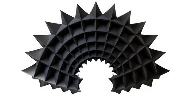 Black geometric acoustic foam diffuser panel for professional sound studio soundproofing equipment isolated on transparent background with absorption soundproofing recording