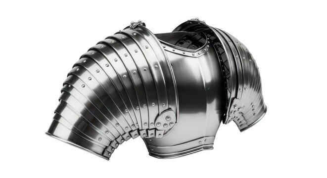 Vintage steel pauldrons knight shoulder armor isolated on white background.