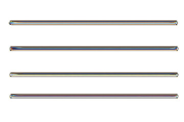 Fototapeta premium Four horizontal metallic glass pipes set on a transparent background for modern abstract design elements