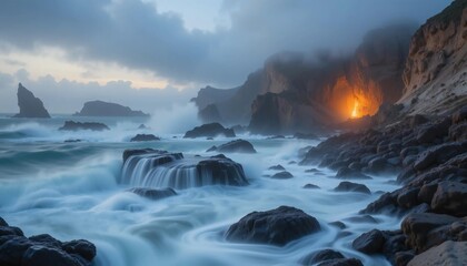 Fototapeta premium Moody Coastal Sea Cave at Twilight
