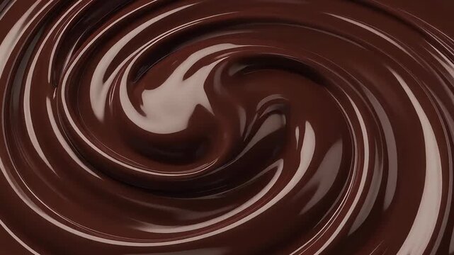 Dark melted chocolate liquid swirling in a continuous motion
