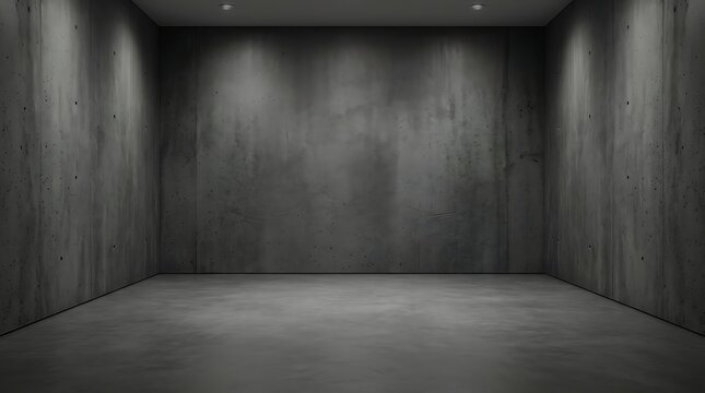 Empty modern dark concrete room with ceiling spotlights for product exhibition concrete spotlight background