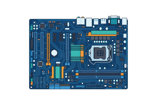 Computer Motherboard Flat Vector Illustration