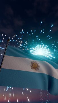 Argentina wind world soccer players festive flag with fireworks