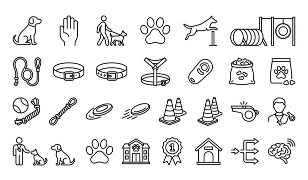 Dog Obedience and Training Outline Icon Pack