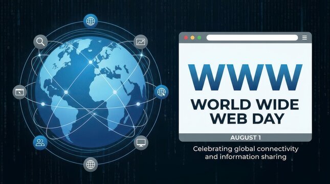 World wide web day celebration with globe and browser