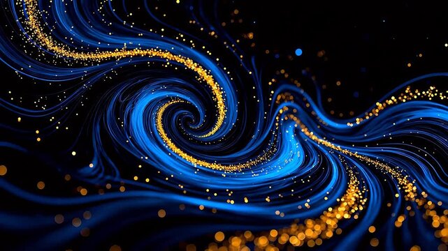 Abstract swirling blue and gold light patterns