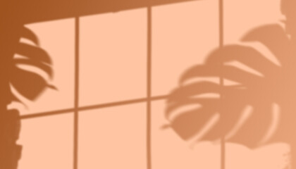Shadow of monstera leaves and window frame on a beige wall aesthetic background for product presentation, social media, or interior design concepts © Abir Creative Studio