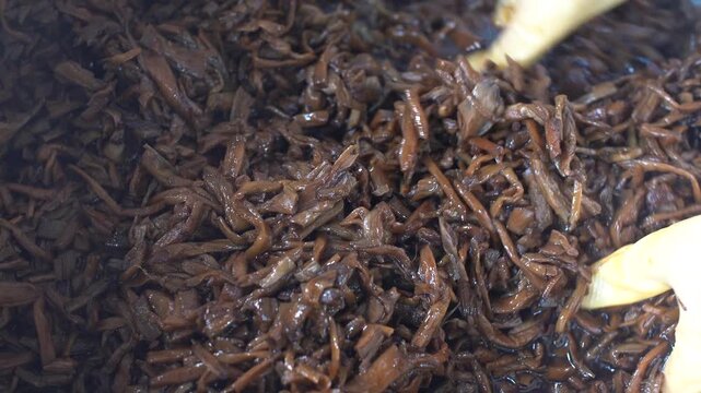 Korean braised burdock root side dish soy sauce seasoning k food vegetable healthy cooking ingredient 우엉 조림 간장양념 한식 반찬 요리 음식 양념섞기 우엉조림 건강식 채소 전통식 한국 식재료