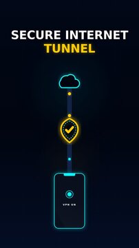 Secure internet tunnel graphic with connectivity elements and symbols  