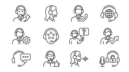 Fototapeta premium Professional Customer Support and Call Center Service Line Icon Set