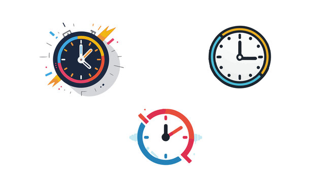 Template vector element time icon design featuring a stylized clock with bold lines and vibrant colors, set against a clean and minimalist background