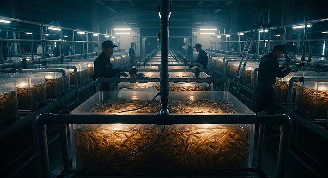 Modern industrial factory interior with heavy machinery.