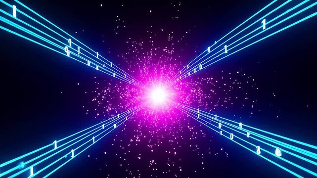 Digital binary code tunnel with glowing center