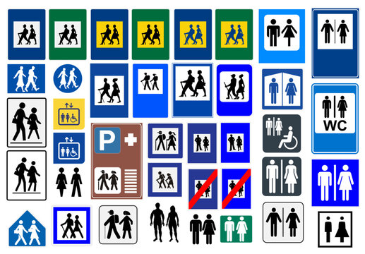 Road and Warning Signs of Human Silhouettes