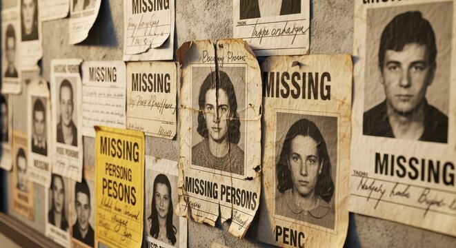 Vintage Missing Person Posters Affixed to Grungy Wall