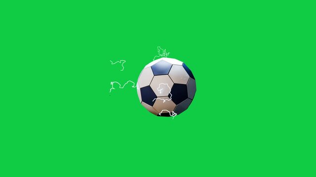 Concentric rings forming and creating soccer ball spinning and sparking on transparent backdrop