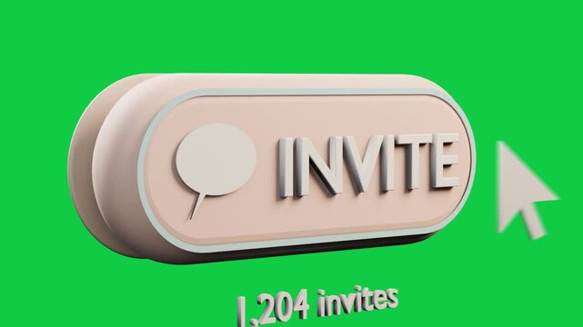 3D invite button floating on transparent backdrop, cursor clicking, flashing, updating invites