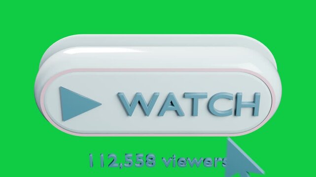 Cursor moving and clicking 3D WATCH button on transparent bg flashing updating viewer count to play