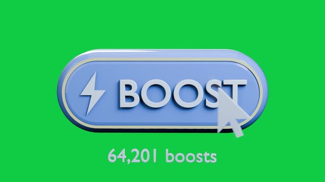 Cursor pressing BOOST button, blurring, shifting color and updating count on transparent background