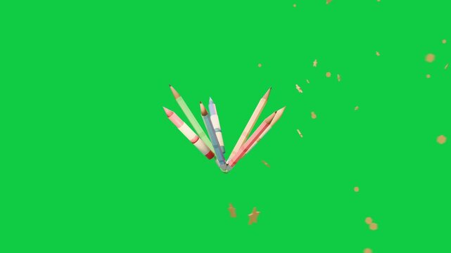 Transparent canvas fading, striped pencils emerging into fan while gold confetti drifting, branding